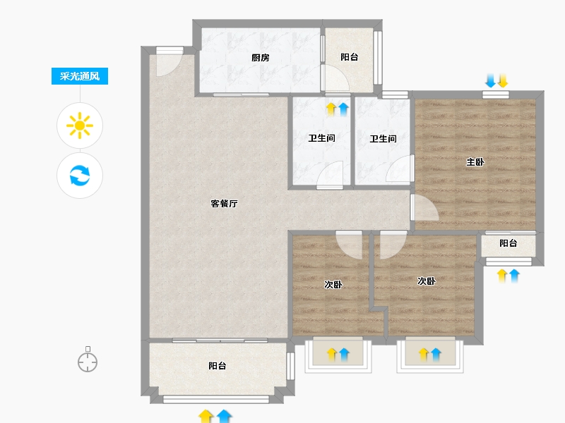 广东省-广州市-金沙湾花园-93.59-户型库-采光通风