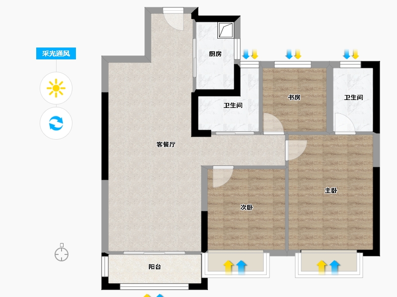 陕西省-西安市-海湾-92.00-户型库-采光通风