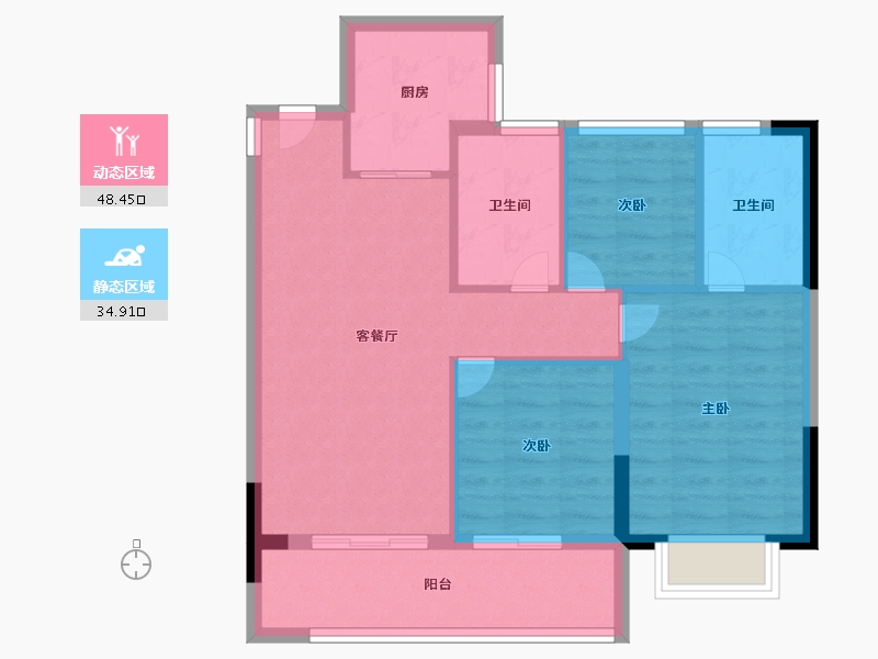 浙江省-宁波市-保利·明玥春汀-75.00-户型库-动静分区