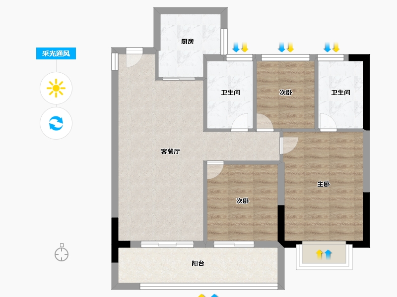 浙江省-宁波市-保利·明玥春汀-75.00-户型库-采光通风