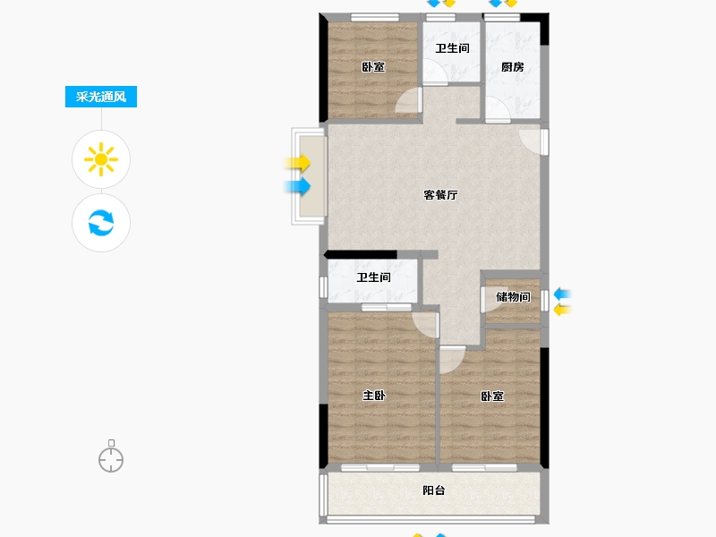 浙江省-宁波市-保利·明玥春汀-90.40-户型库-采光通风