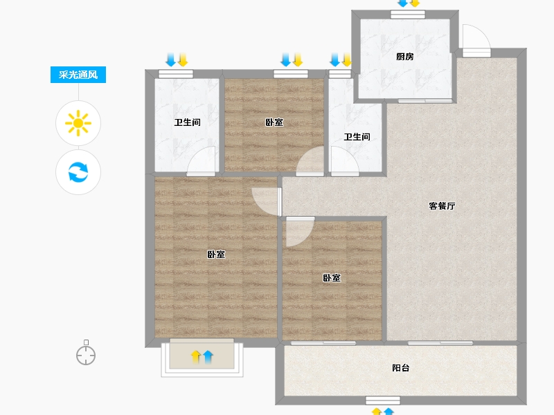 浙江省-温州市-星创晶晖园-86.86-户型库-采光通风