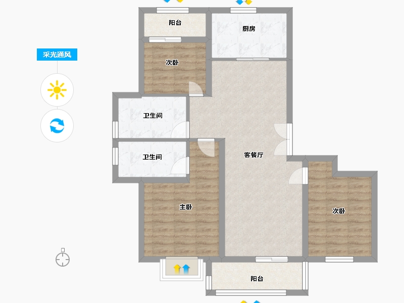 安徽省-宿州市-绿城五期金桂园-88.00-户型库-采光通风