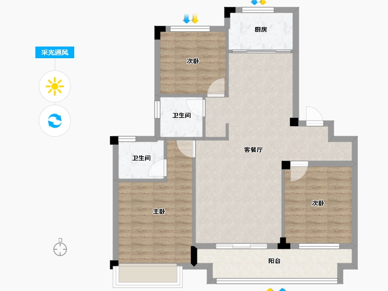 安徽省-黄山市-徽州印象君岳府-88.81-户型库-采光通风