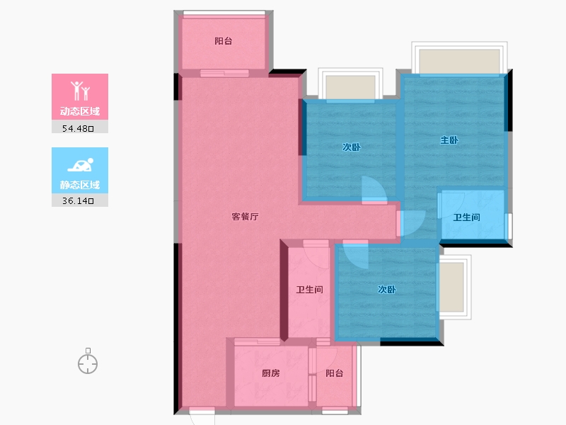 重庆-重庆市-港城铜锣湾-84.18-户型库-动静分区