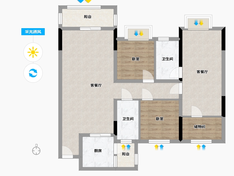 重庆-重庆市-湖山原著-95.27-户型库-采光通风