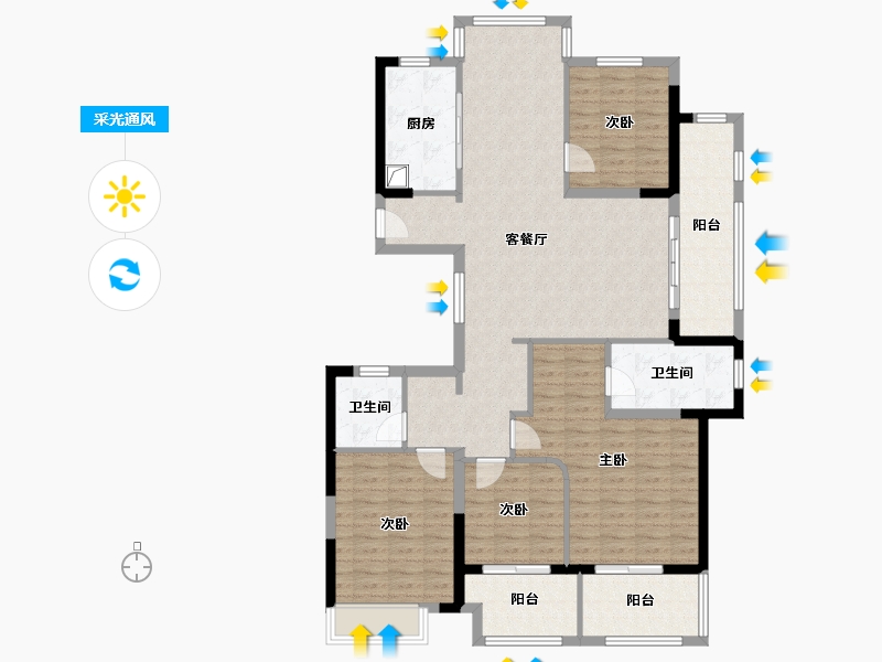 浙江省-杭州市-理想康城国际三期-125.37-户型库-采光通风