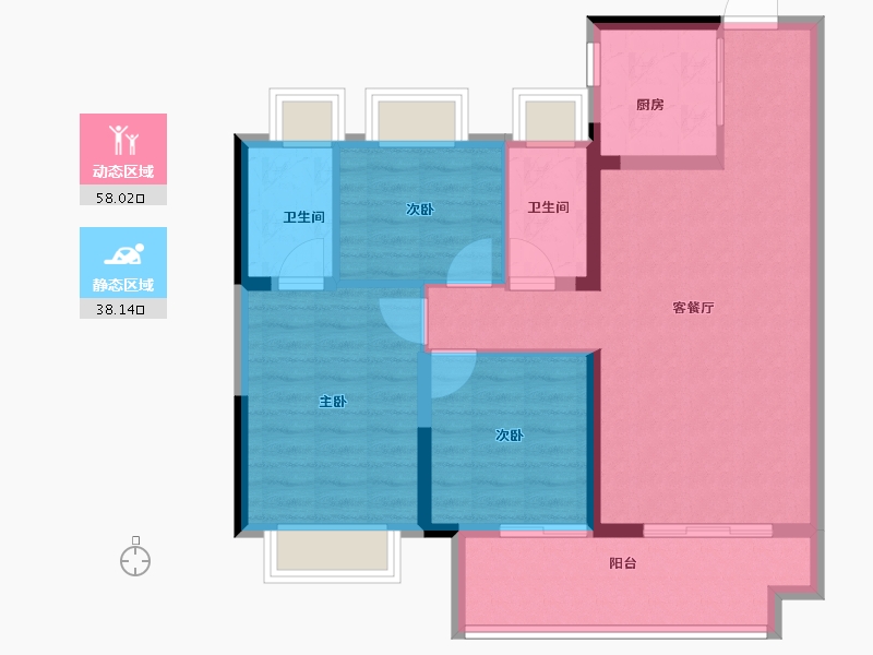 湖北省-荆州市-鼎仁荆蓉府-86.40-户型库-动静分区