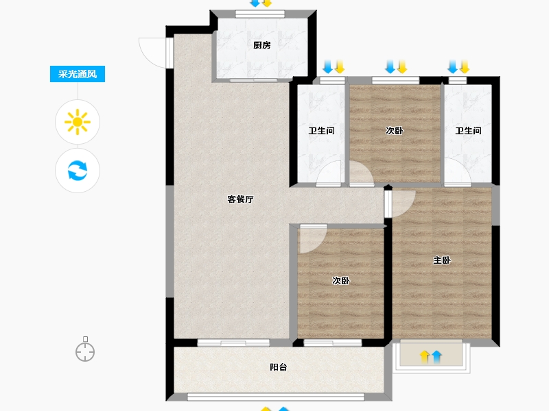 山西省-晋中市-电建地产·晋中洺悦宸苑-95.84-户型库-采光通风