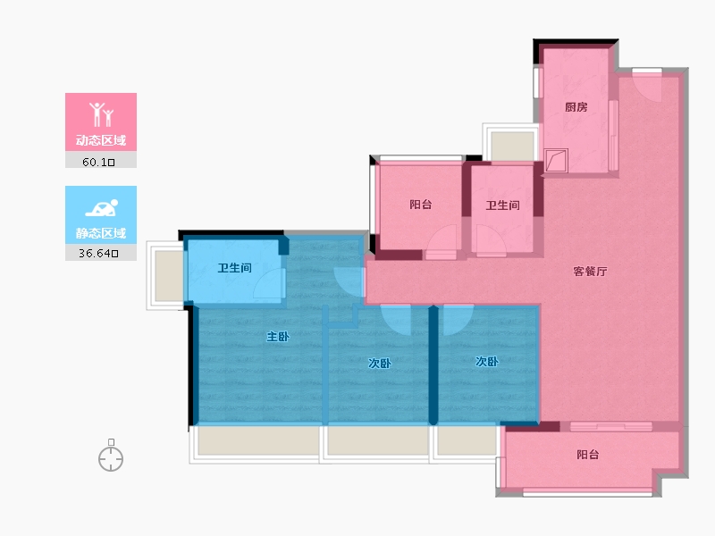 广东省-广州市-雅居乐海伦堡溪境花园-85.61-户型库-动静分区