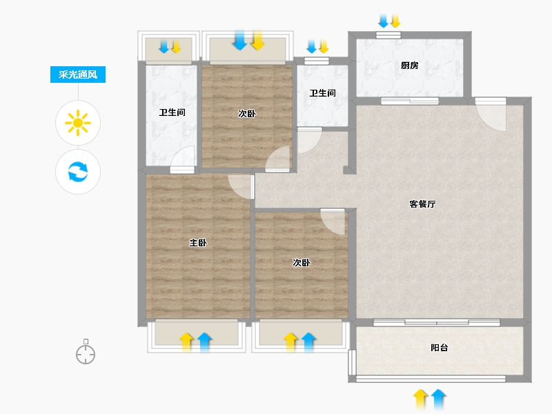 江苏省-苏州市-华侨城龙湖·启元-104.00-户型库-采光通风