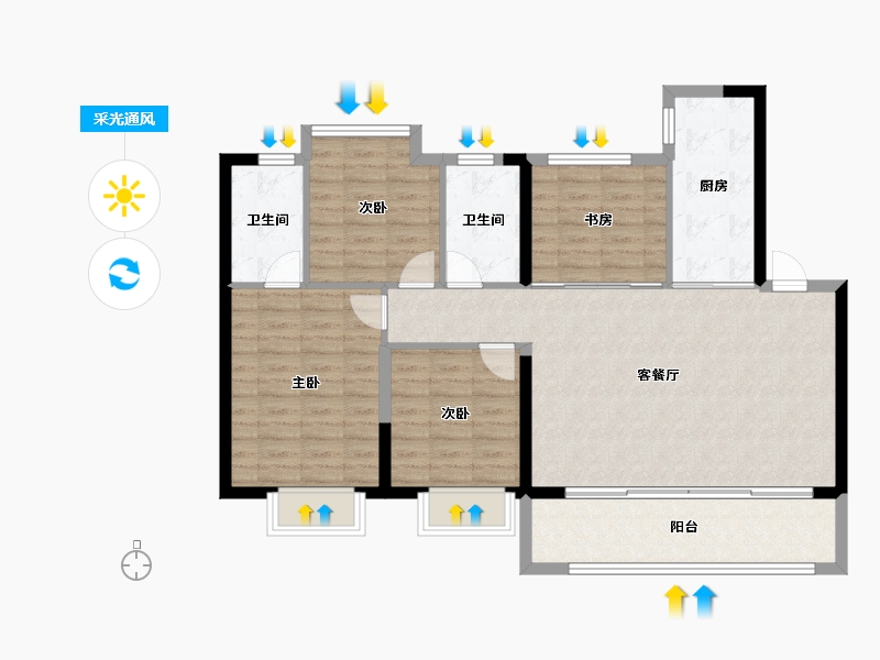 江苏省-南京市-颐居·华发颐和四季府-102.40-户型库-采光通风