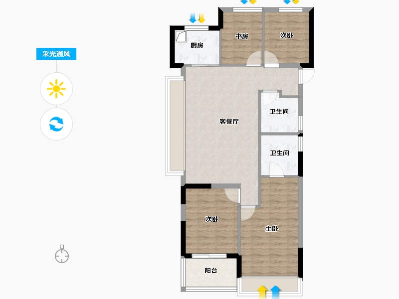 浙江省-杭州市-荷禹宸府-84.34-户型库-采光通风