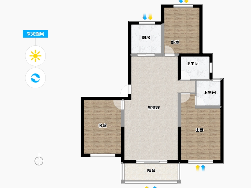 山西省-吕梁市-悦·东方-100.06-户型库-采光通风