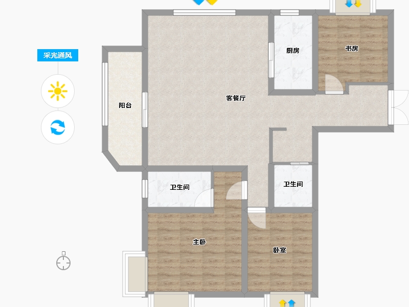 陕西省-咸阳市-沣河金湾-107.89-户型库-采光通风