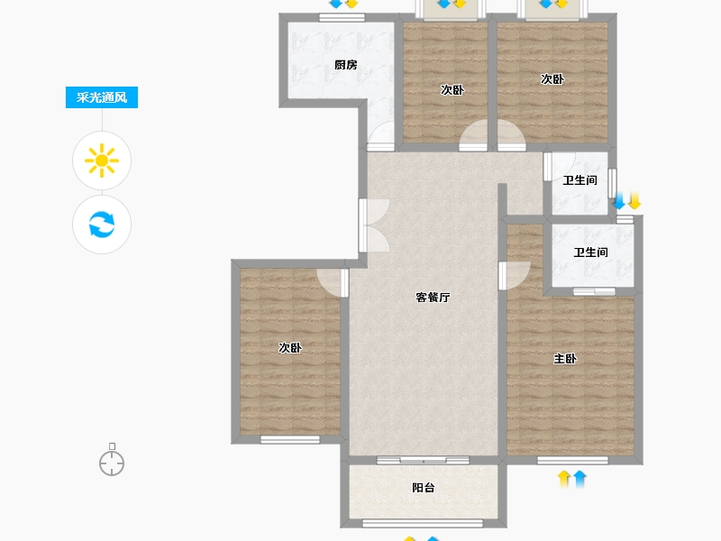 河南省-南阳市-田源新城-120.00-户型库-采光通风