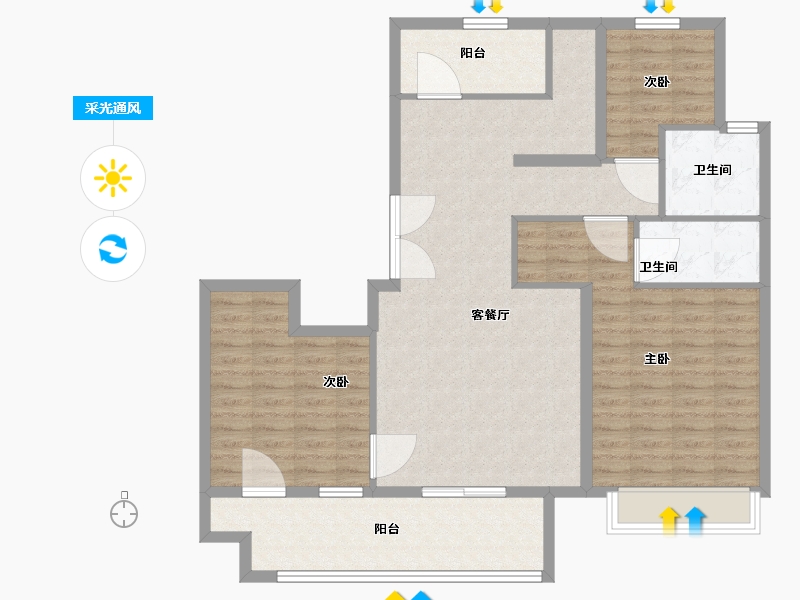 山东省-临沂市-儒辰玉兰公馆A区-110.00-户型库-采光通风