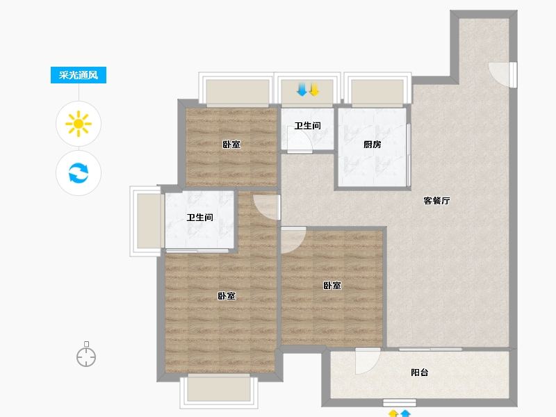 湖北省-武汉市-高科世茂十里星河-90.58-户型库-采光通风