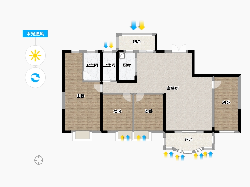 山西省-大同市-万盛银湖湾-132.80-户型库-采光通风