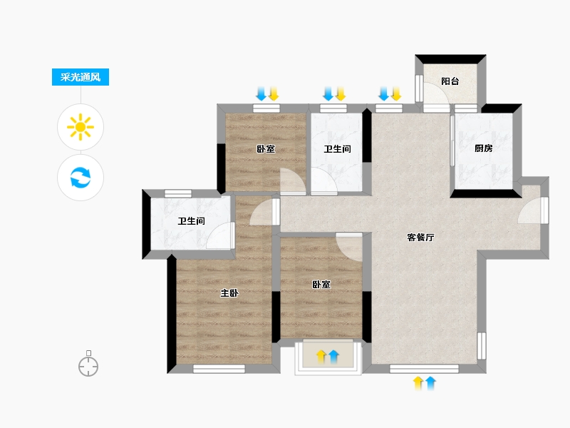 四川省-成都市-东原江山印月-65.70-户型库-采光通风