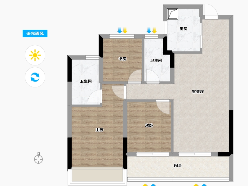 浙江省-杭州市-荷禹宸府-73.73-户型库-采光通风