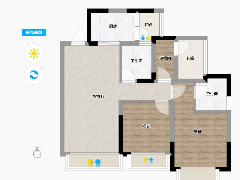 四川省-成都市-城投置地国宾璟园-63.29-户型库-采光通风