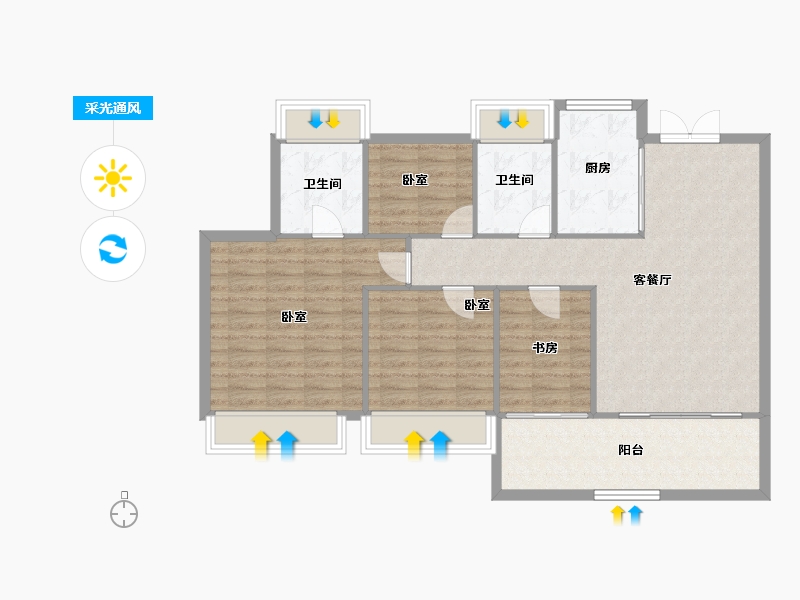 湖北省-襄阳市-华侨城天鹅堡-100.93-户型库-采光通风