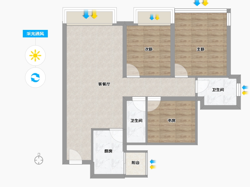 四川省-绵阳市-璟上江澜璟园-70.45-户型库-采光通风