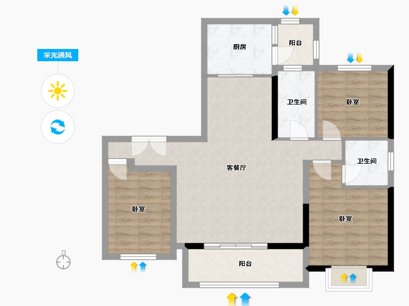 四川省-成都市-武侯樾府-90.53-户型库-采光通风