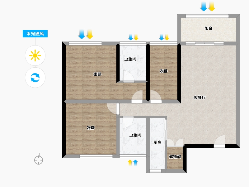 广东省-湛江市-京汉名轩-93.93-户型库-采光通风