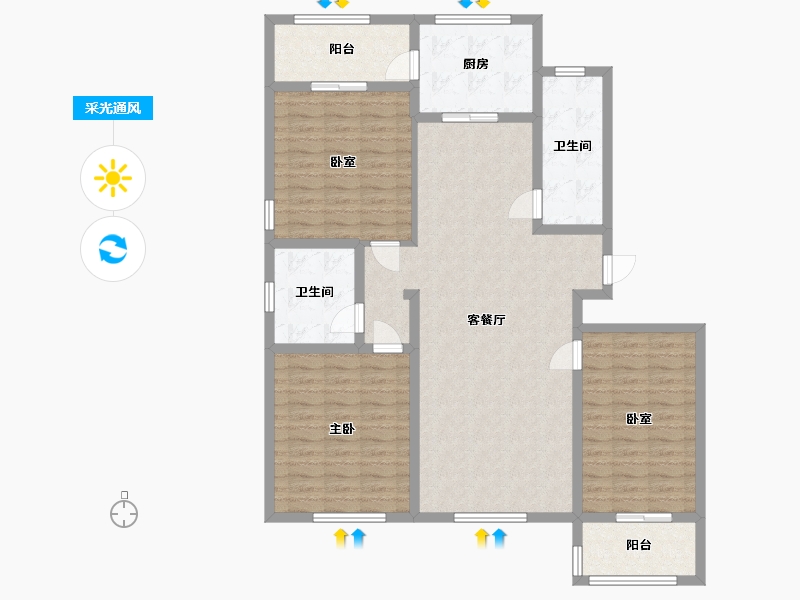 山东省-潍坊市-银河花园C区二期-122.63-户型库-采光通风