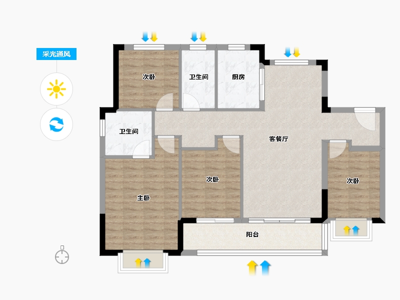 浙江省-宁波市-保利·明玥春汀-103.19-户型库-采光通风