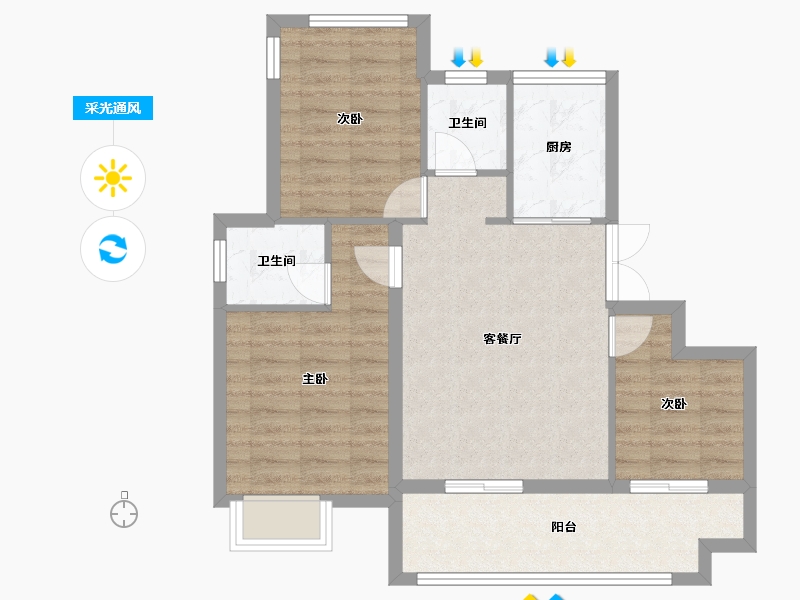 安徽省-合肥市-文一朗书轩-71.85-户型库-采光通风