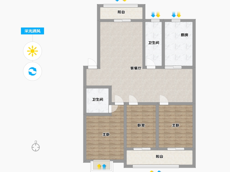 陕西省-汉中市-艺苑居住区-121.00-户型库-采光通风