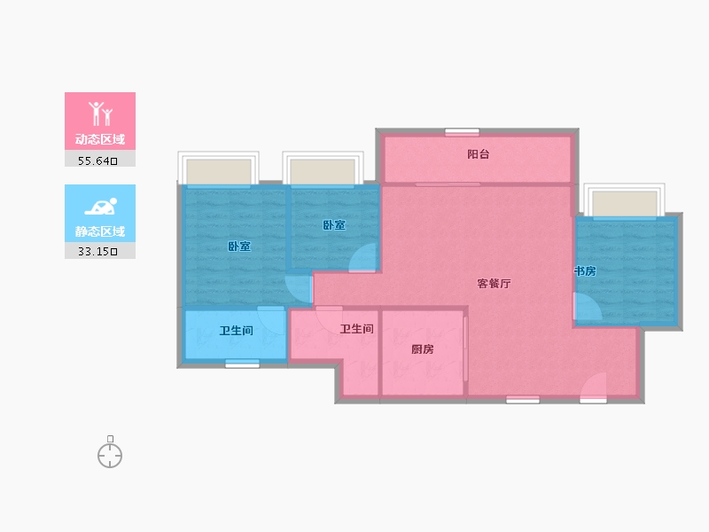 重庆-重庆市-科学城凤玺台-80.68-户型库-动静分区