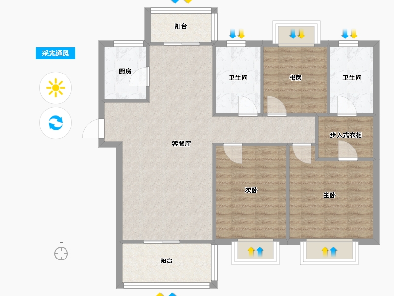 湖北省-黄冈市-力高·天悦府-96.00-户型库-采光通风