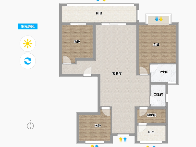 江苏省-泰州市-金通海棠湾-102.40-户型库-采光通风