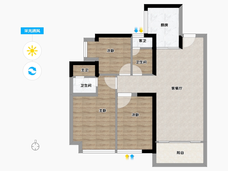 广东省-深圳市-万丰海岸城瀚府-72.70-户型库-采光通风