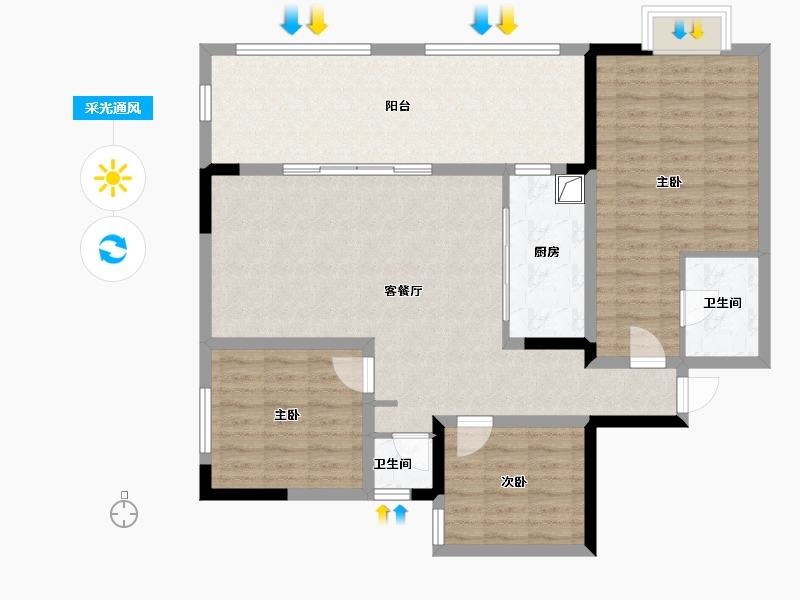 贵州省-安顺市-誉景三合-89.70-户型库-采光通风