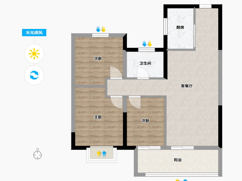 山西省-晋中市-电建地产·晋中洺悦宸苑-75.64-户型库-采光通风