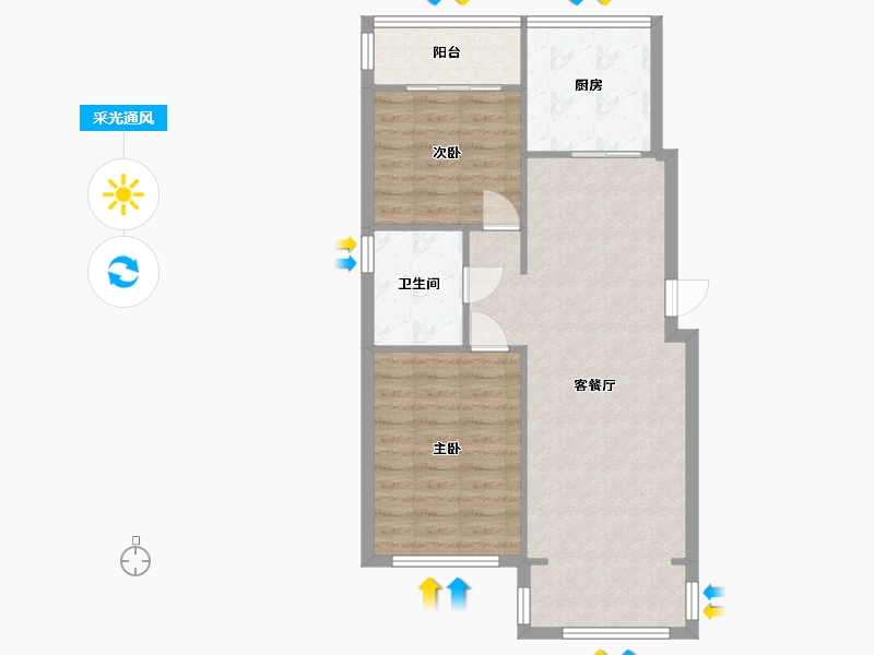 辽宁省-大连市-国宝星月湾2期-74.00-户型库-采光通风