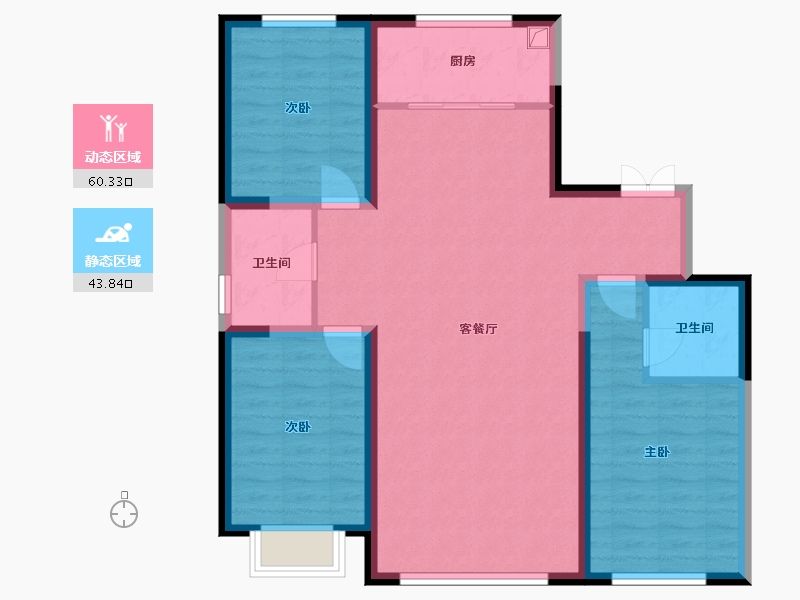 内蒙古自治区-鄂尔多斯市-世景丽都-104.65-户型库-动静分区