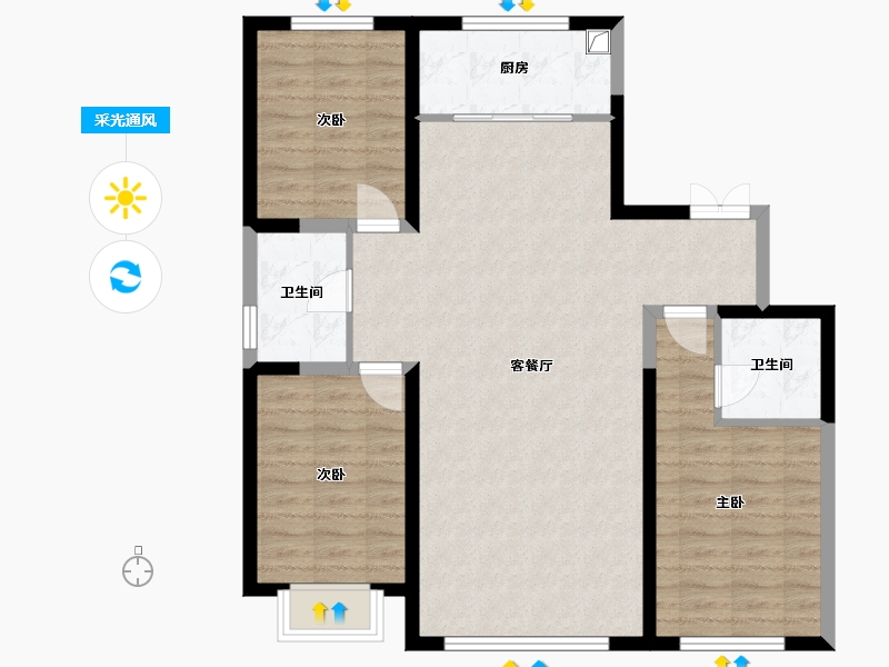 内蒙古自治区-鄂尔多斯市-世景丽都-104.65-户型库-采光通风