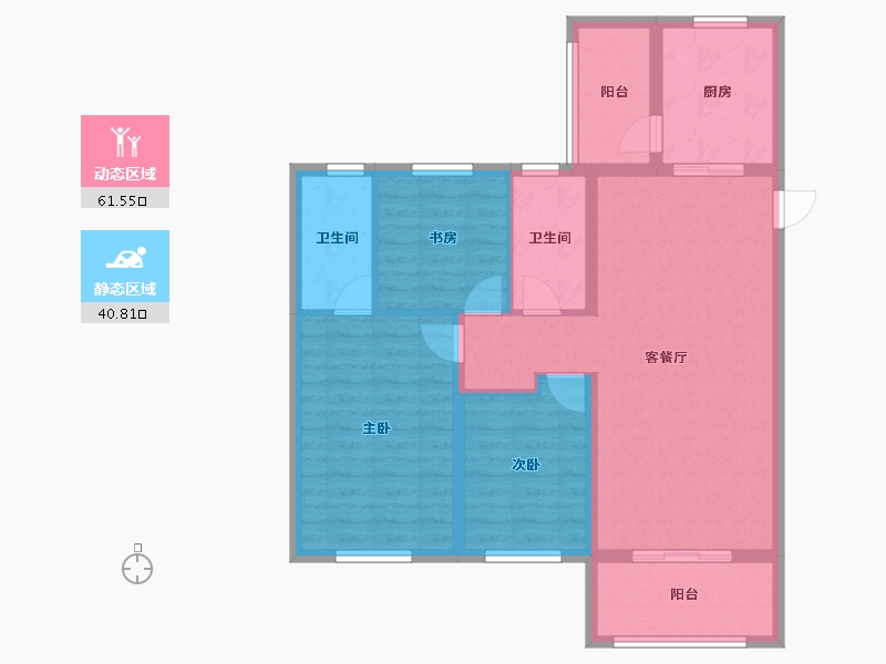 陕西省-西安市-滨江翡翠城-91.63-户型库-动静分区