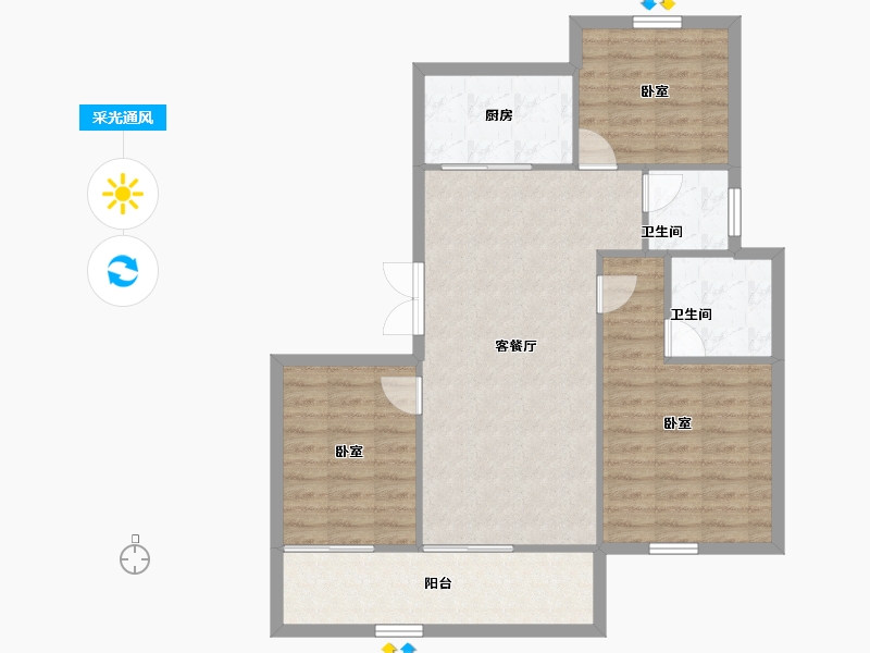 浙江省-杭州市-杭房众安·未珂宸铭府-88.85-户型库-采光通风