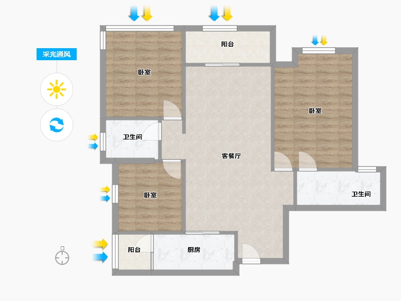 广东省-佛山市-万科缤纷四季-北区-90.40-户型库-采光通风