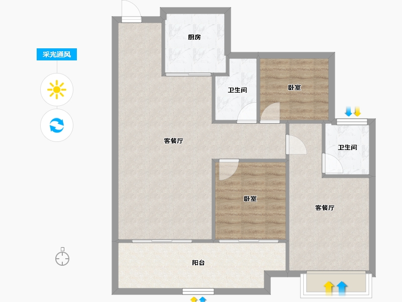 安徽省-合肥市-龙湖御湖境-88.67-户型库-采光通风