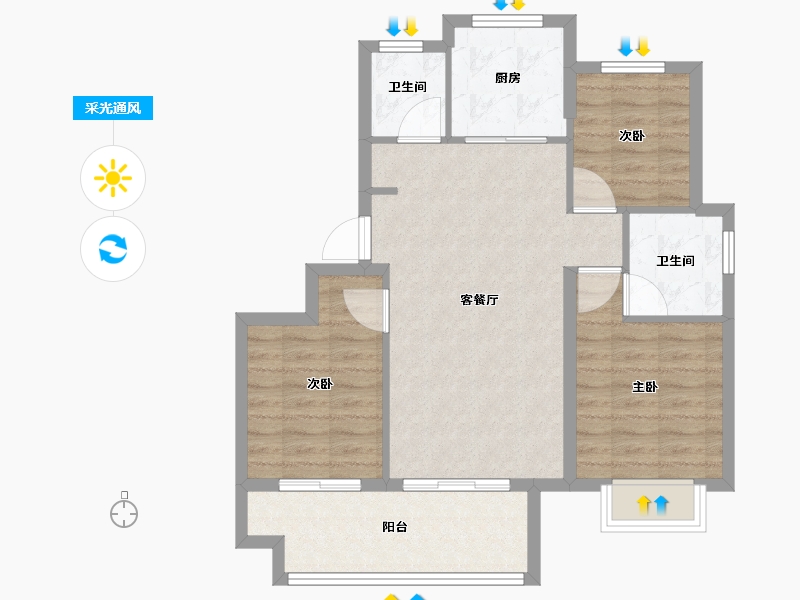 浙江省-宁波市-浩璟府-76.80-户型库-采光通风