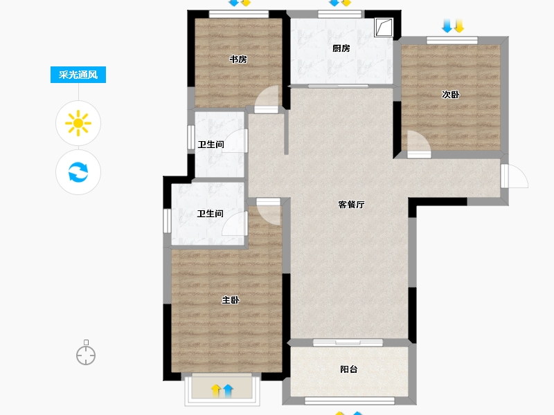 陕西省-榆林市-泰发祥云筑-98.40-户型库-采光通风