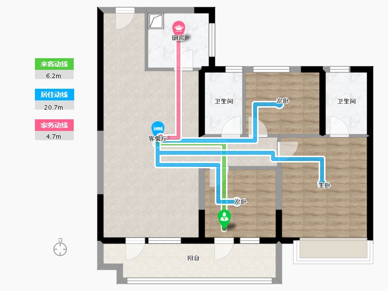 山东省-聊城市-孟达·水樾澜庭-89.60-户型库-动静线